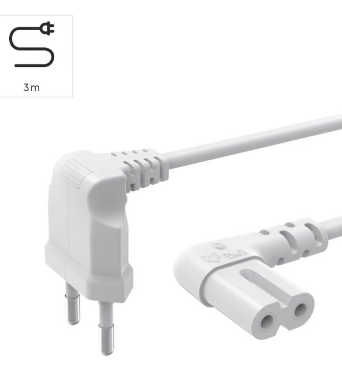 Hama Power Cable Angled Both Sides Euro Plug AC Connector C7 3 m Kabel Wit