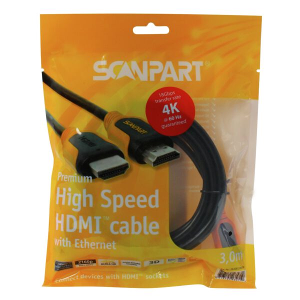 Scanpart Premium High Speed HDMI kabel met Ethernet 3.0m 4K60Hz 18Gbps HDMI kabel - Afbeelding 2