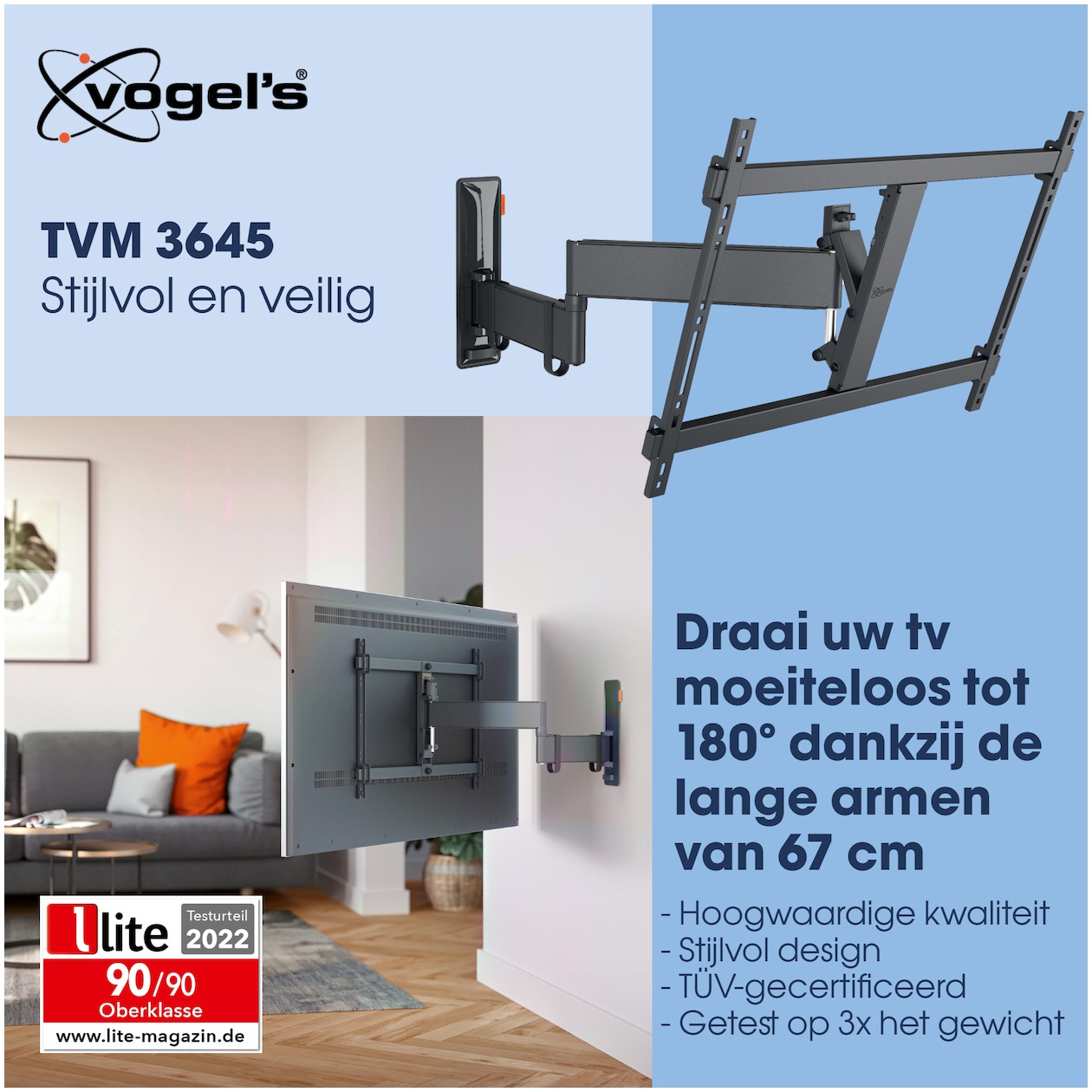 Vogels TVM 3645 Draaibare tv-beugel TV beugel Zwart