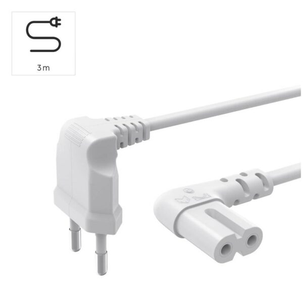 Hama Power Cable Angled Both Sides Euro Plug AC Connector C7 3 m Kabel Wit