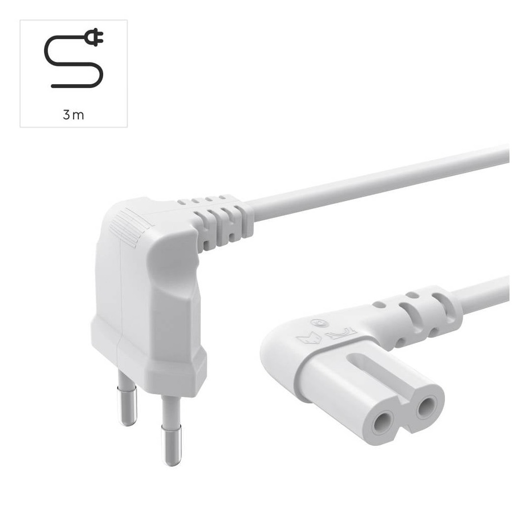 Hama Power Cable Angled Both Sides Euro Plug AC Connector C7 3 m Kabel Wit